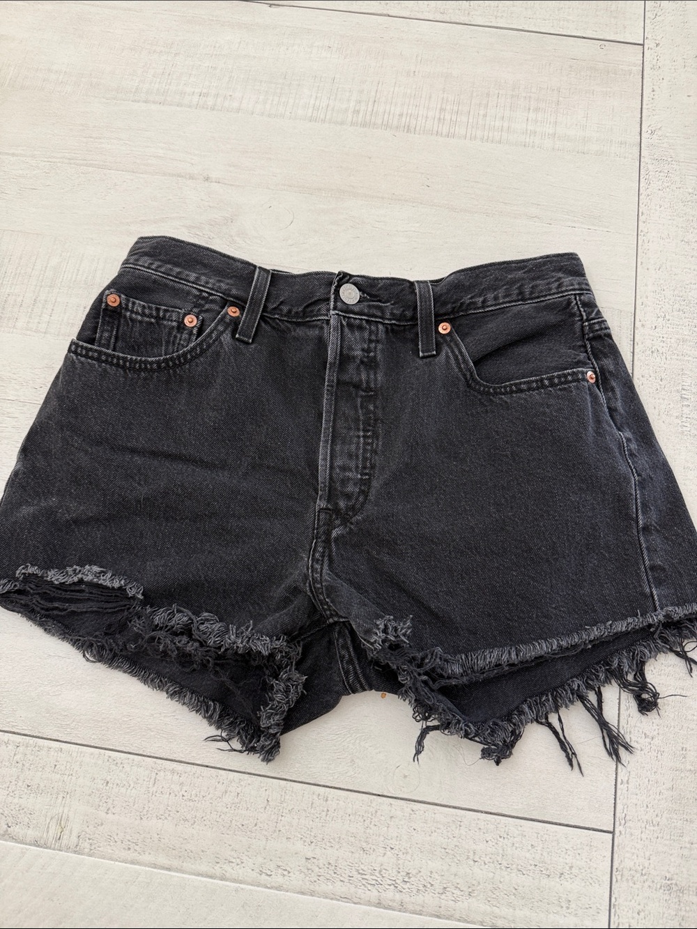 Levi's Black Frayed Hem Denim Shorts